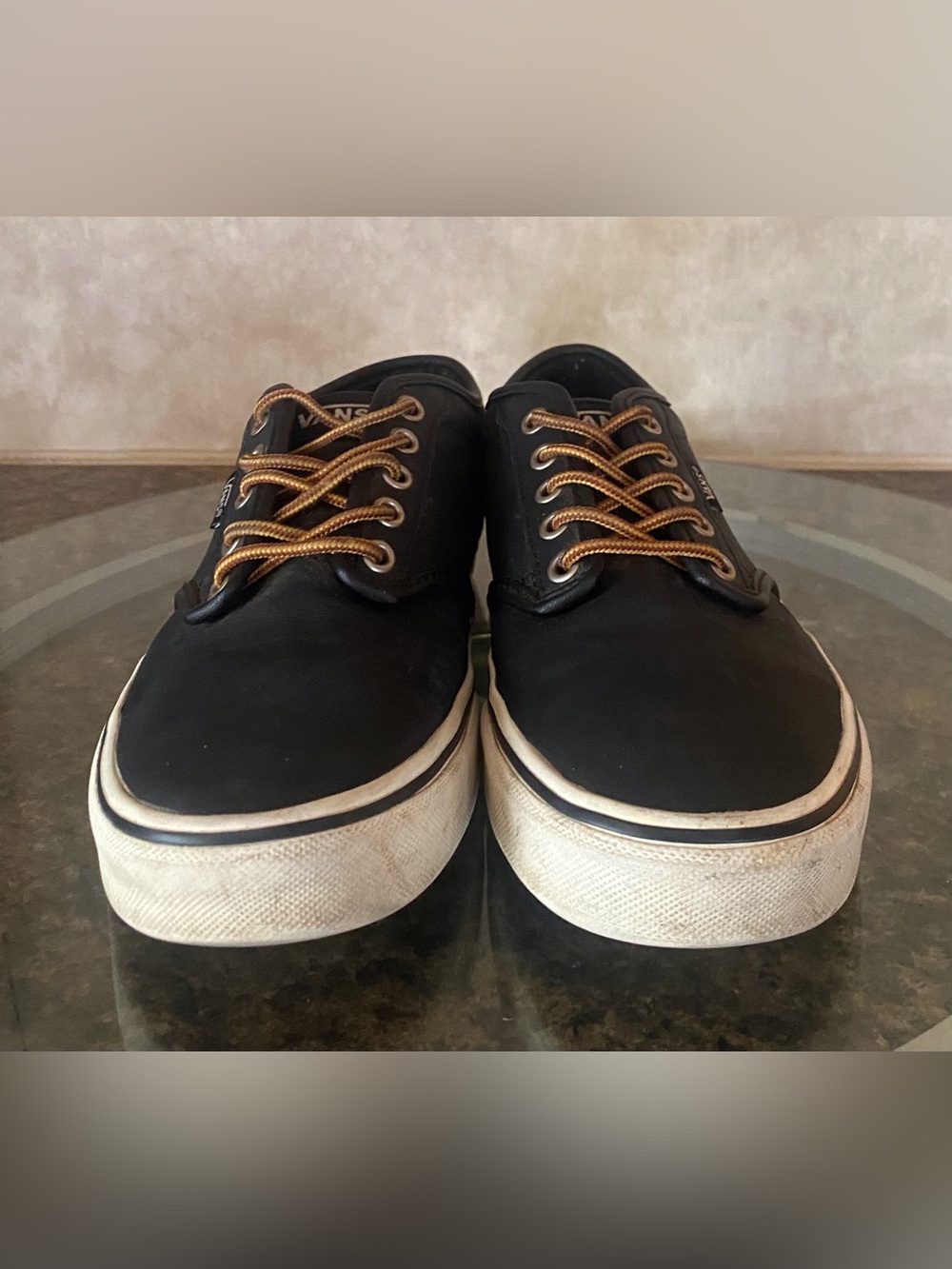 Vans Black Low-Top Leather Sneakers with Brown Laces Men’s 7.5 - Picture 8 of 8